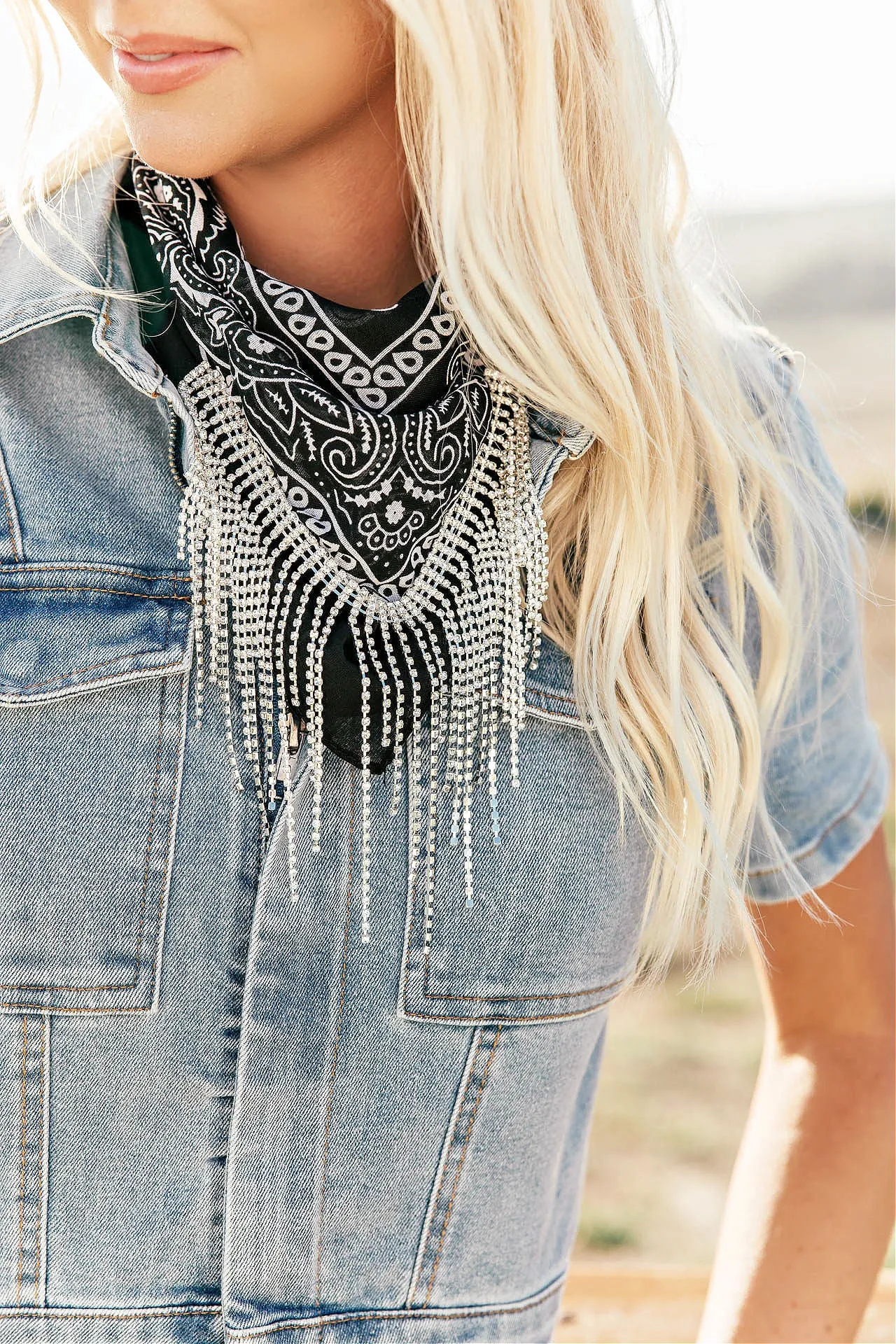 NEW!! Crystal Fringe Bandana in Black sold by Glitzy Bella product image thumbnail 5