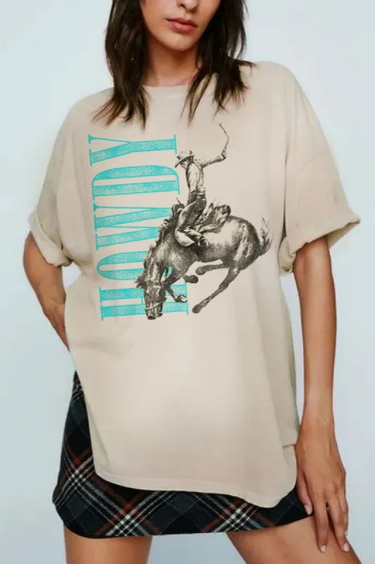 Howdy Graphic Tee in Taupe sold by Glitzy Bella