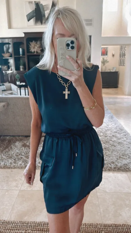 BEST SELLER!! Levi Navy Silk Mini Dress in Navy sold by Glitzy Bella
