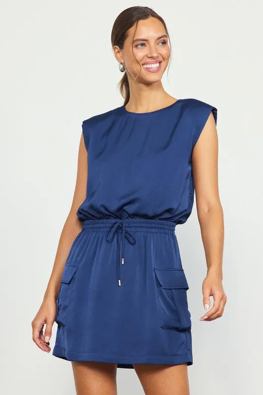 FINAL SALE!! Levi Navy Silk Mini Dress in Navy sold by Glitzy Bella product image thumbnail 4