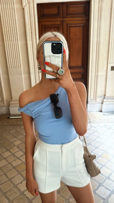 NEW!! Fiora Asymmetrical Bodysuit in Periwinkleby ASTR The Label sold by Glitzy Bella