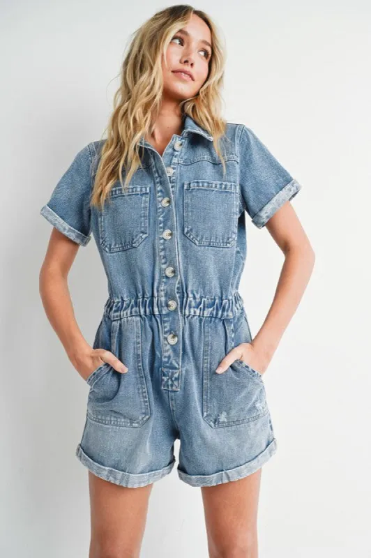 NEW!! Gigi Denim Romper sold by Glitzy Bella