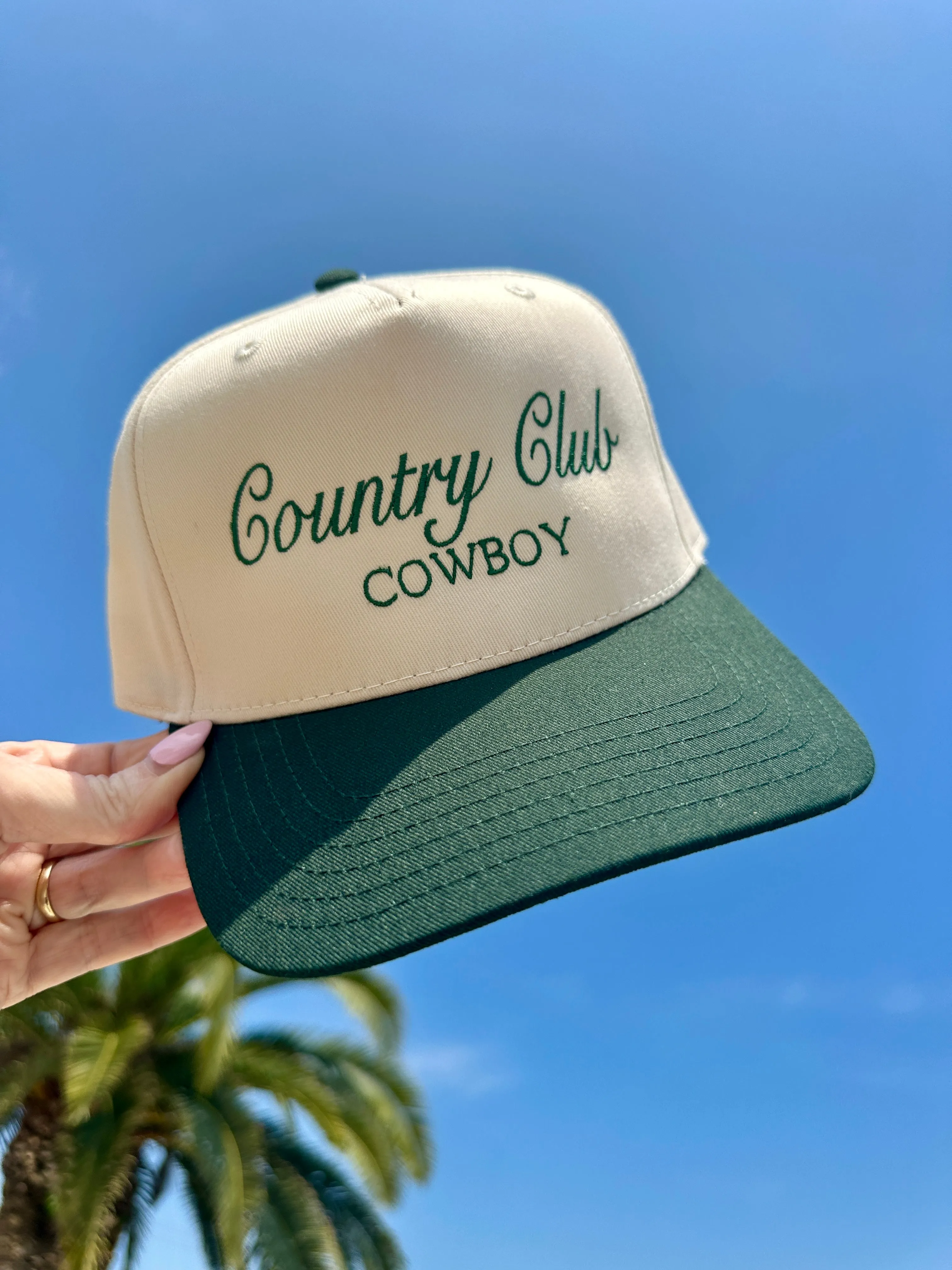 AS SEEN ON MCKINLI!! Country Club Cowboy Trucker Hat in Beige - Pre Order sold by Glitzy Bella