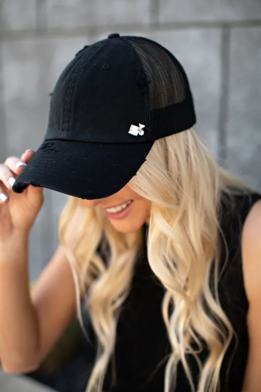 Vintage Distressed Black Ball Cap in 2 Styles sold by Glitzy Bella