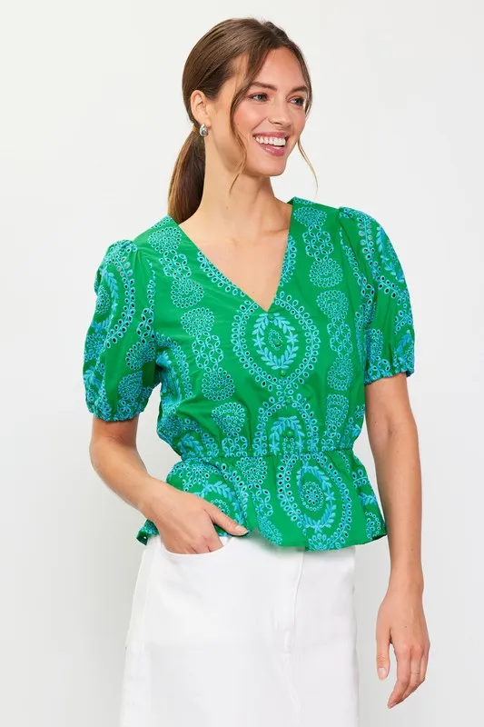 FINAL SALE!! Embroidered Peplum Top in Green sold by Glitzy Bella product image thumbnail 3