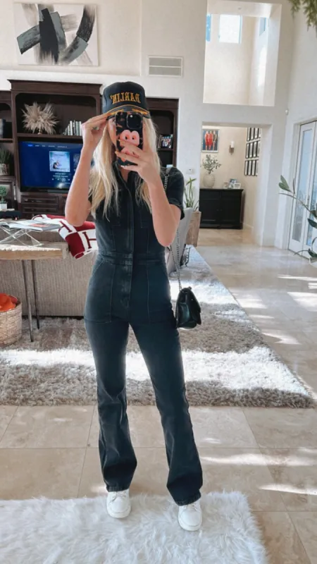 NEW!! Jessie Denim Jumpsuit in Black sold by Glitzy Bella