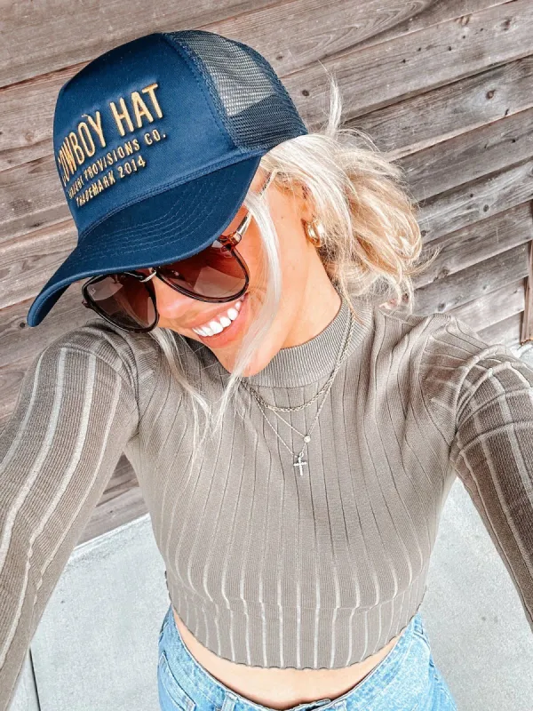 AS SEEN ON MADISON LECROY!! Cowboy Trucker Hat in Navy sold by Glitzy Bella