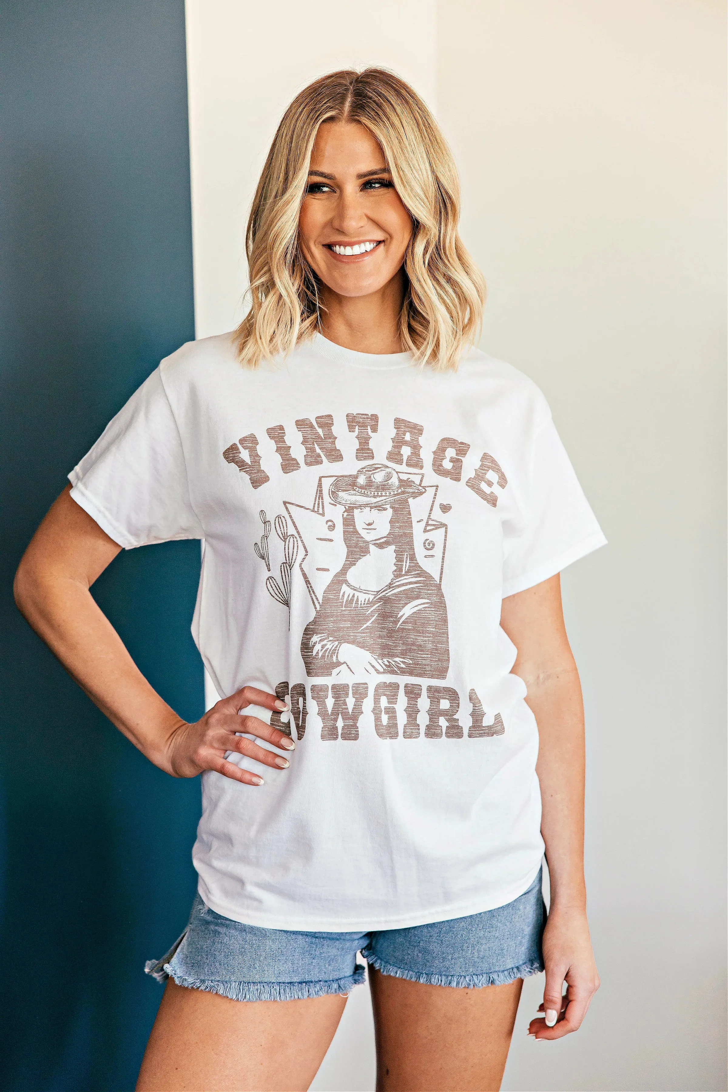 FINAL SALE!! Vintage Cowgirl Graphic Oversized Tee in White sold by Glitzy Bella product image thumbnail 4