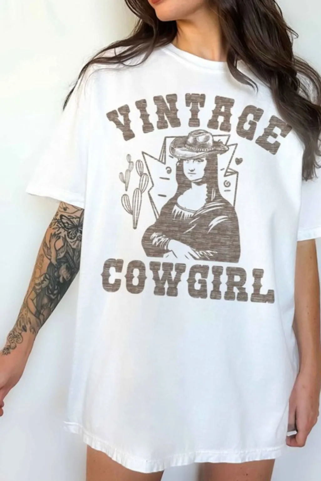 FINAL SALE!! Vintage Cowgirl Graphic Oversized Tee in White sold by Glitzy Bella product image thumbnail 5