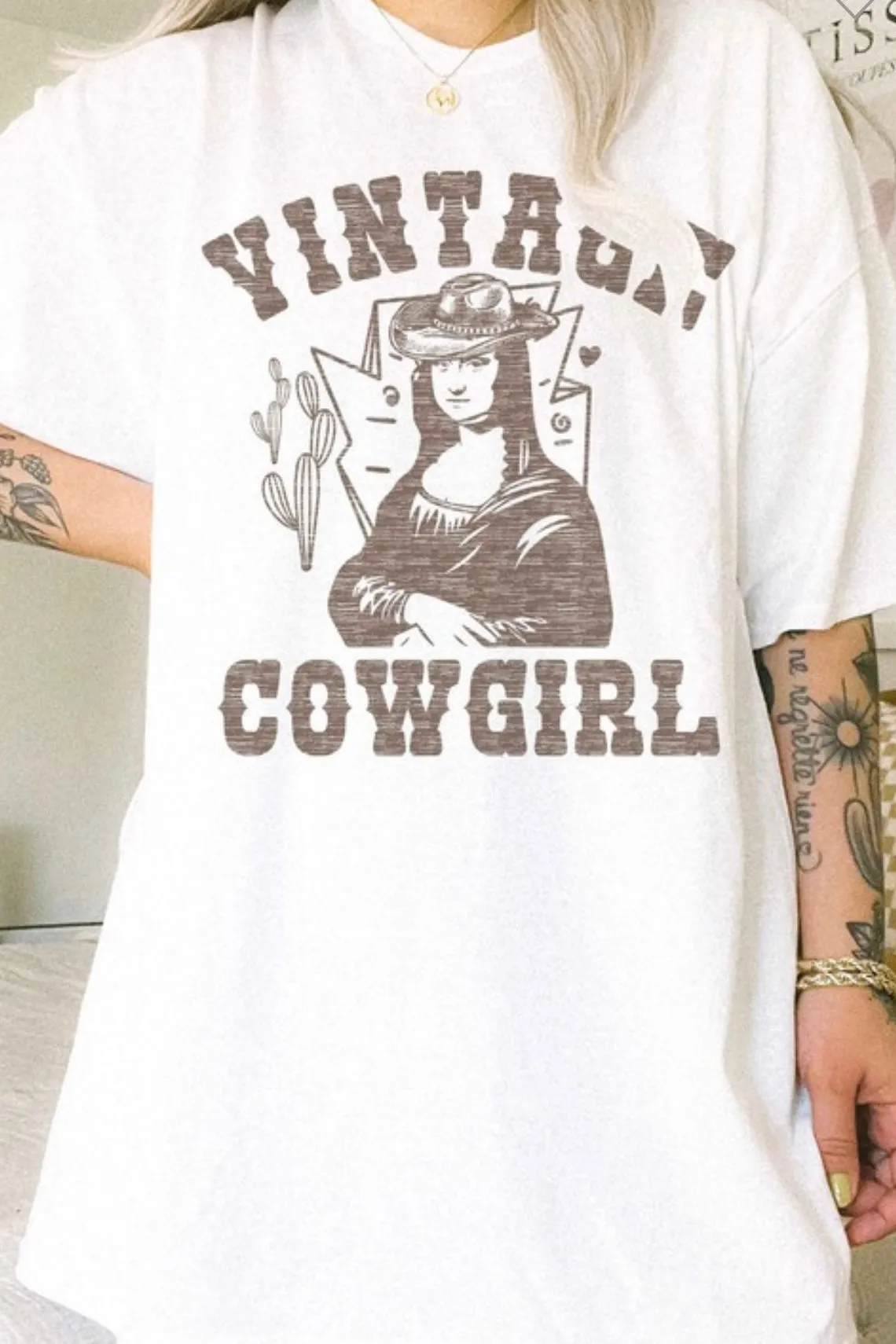 FINAL SALE!! Vintage Cowgirl Graphic Oversized Tee in White sold by Glitzy Bella product image thumbnail 2