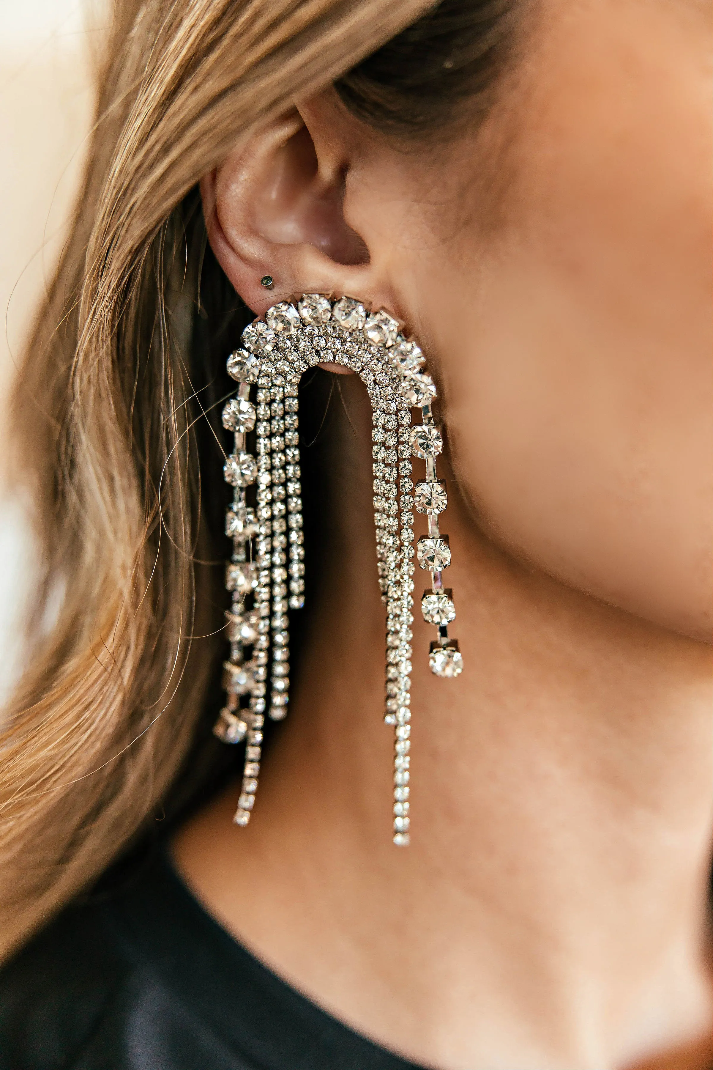 AS SEEN ON ASHLEE NICHOLS!! The Daniela Crystal Drop Earring in Silver sold by Glitzy Bella