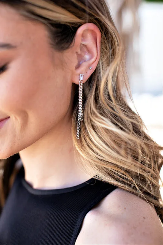 Andi Chain Earring in Silver sold by Glitzy Bella