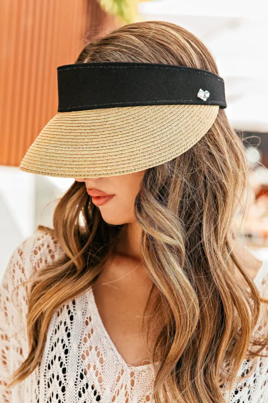Straw Visor with Black Band sold by Glitzy Bella