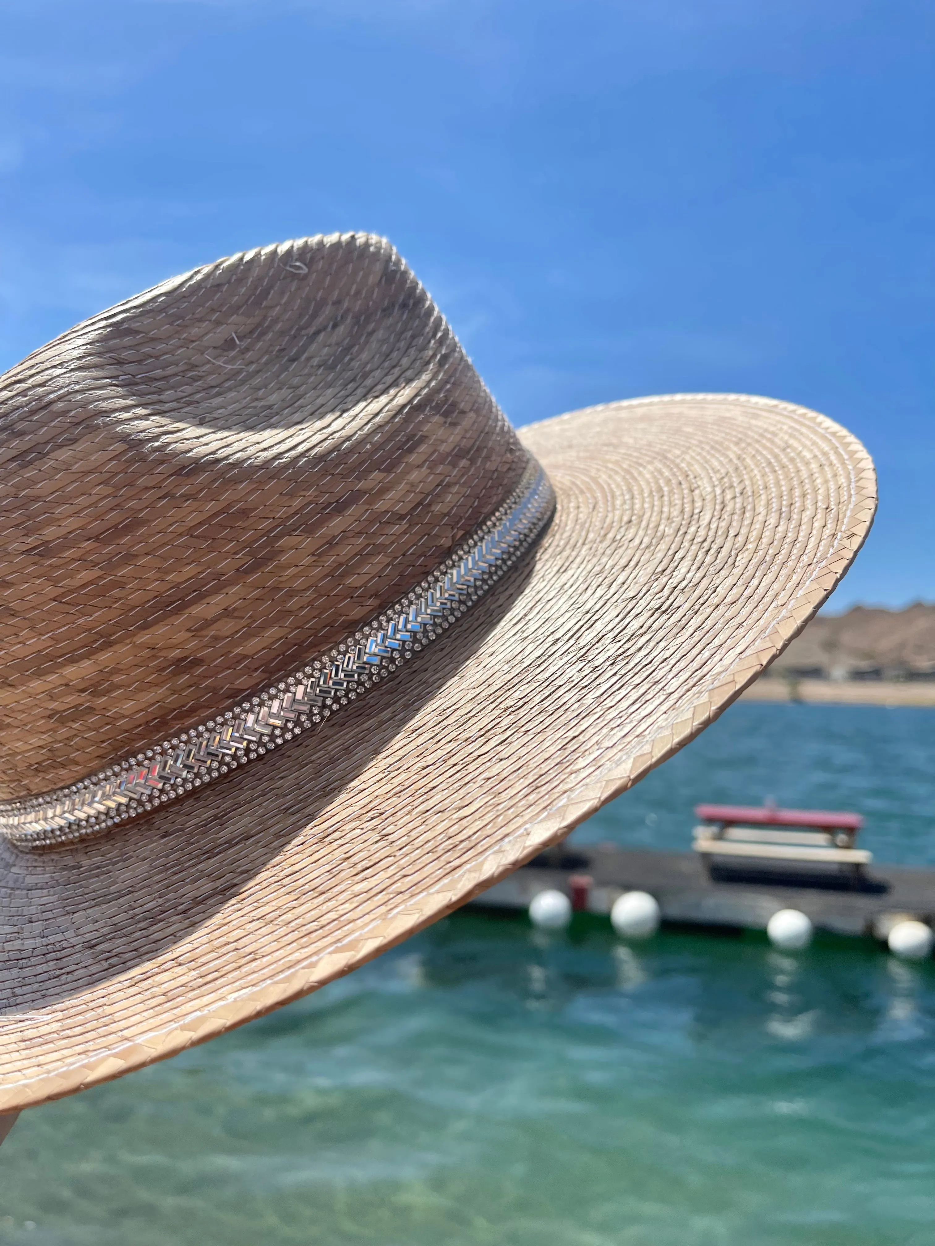 AS SEEN ON BRITT HORTON!! The “Malibu” Islander Pressed Palm Straw Hat sold by Glitzy Bella product image thumbnail 4