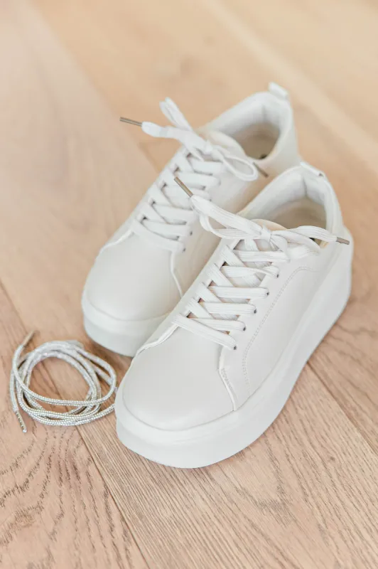 FINAL SALE!! Platform Sneaker with Rhinestone Laces in Beige sold by Glitzy Bella
