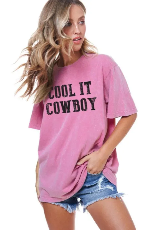 Cool It Cowboy Graphic Tee in Pink sold by Glitzy Bella