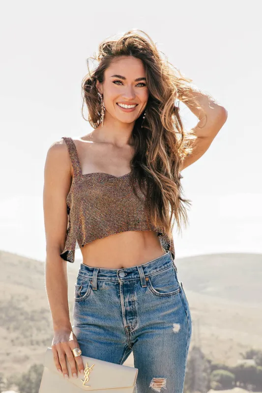 FINAL SALE!! Main Stage Rhinestone Tank in Bronze sold by Glitzy Bella