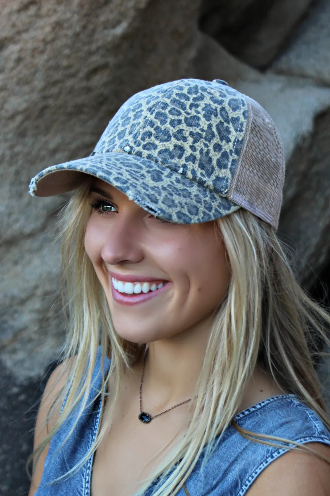 Vintage Distressed Cheetah Ball Cap sold by Glitzy Bella product image thumbnail 4