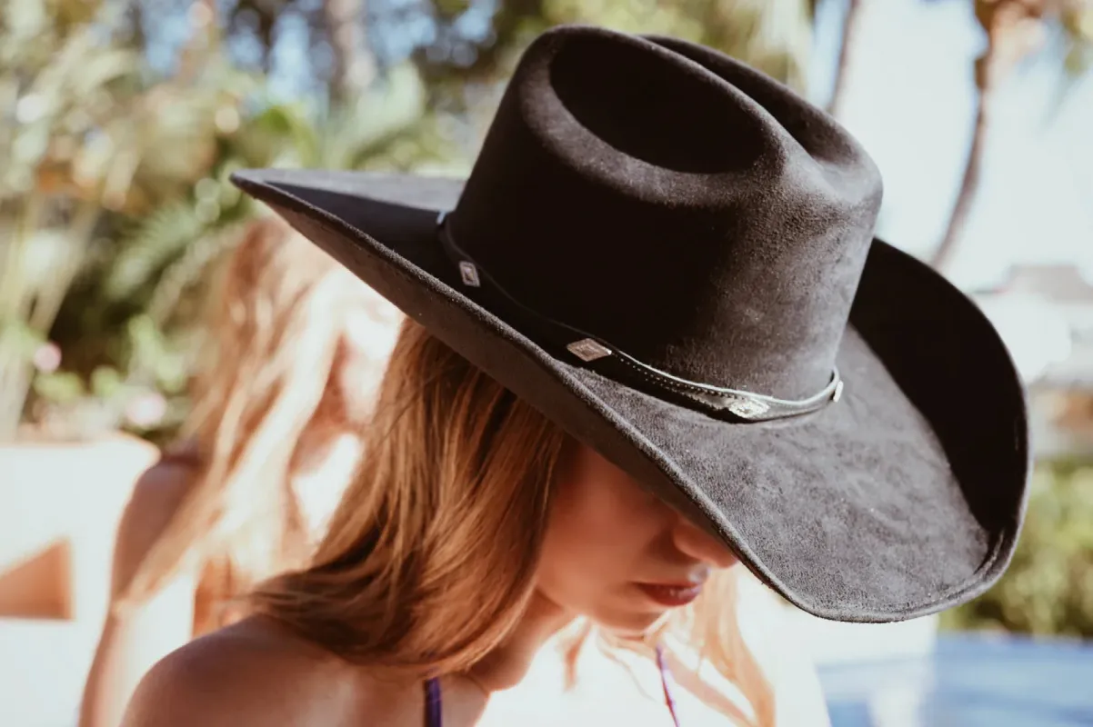 NEW!! The "Dolly" Faux Suede Cowboy Hat in Black sold by Glitzy Bella