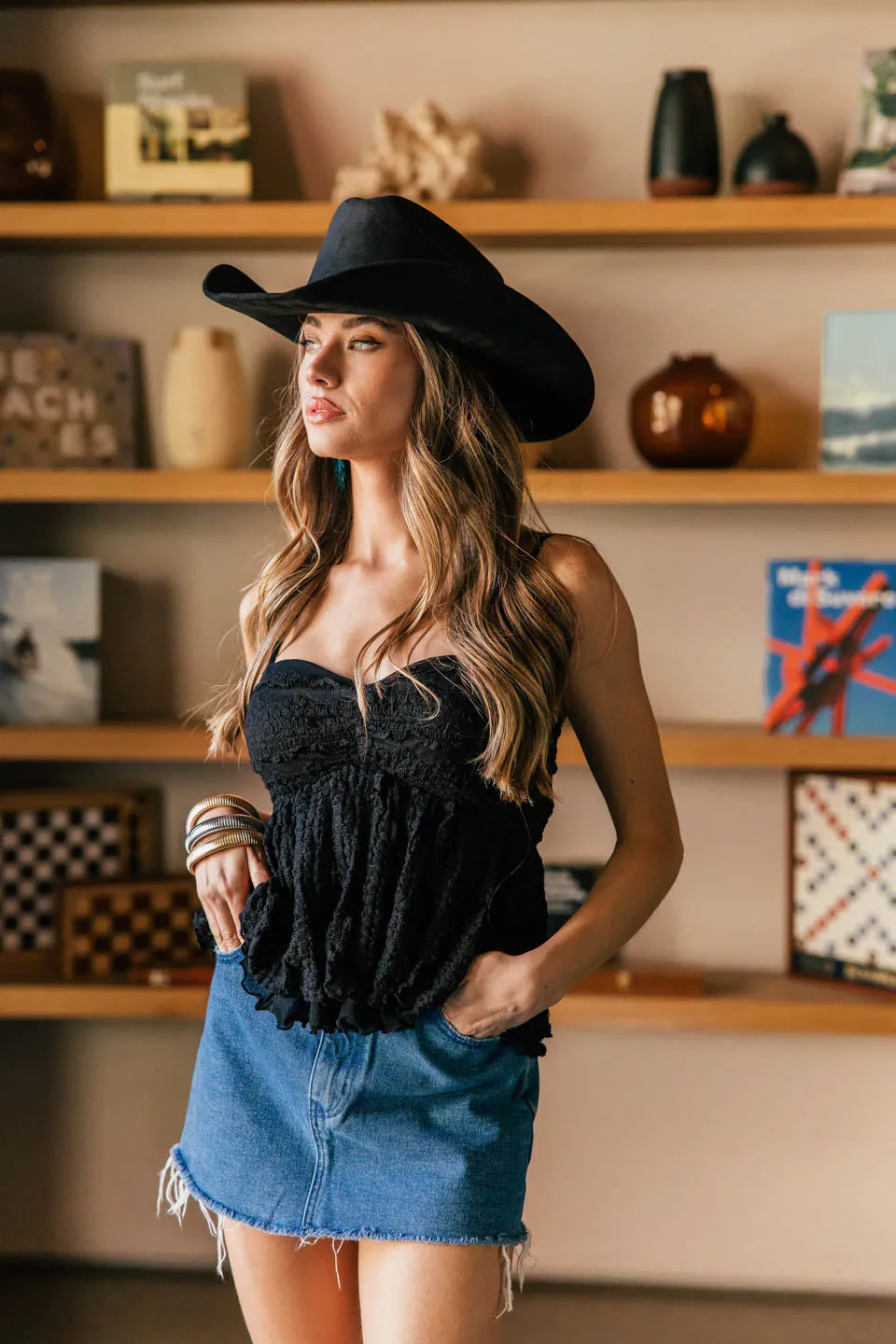 NEW!! The "Dolly" Faux Suede Cowboy Hat in Black sold by Glitzy Bella product image thumbnail 3