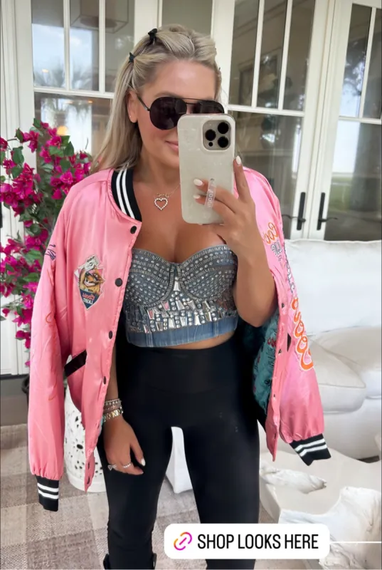 AS SEEN ON WHITNEY RIFE!! Licensed "Coors Light" Nylon Bomber Jacket in Pink sold by Glitzy Bella