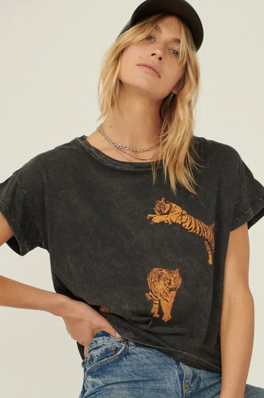 NEW!! Vintage Tiger Graphic Tee in Charcoal sold by Glitzy Bella