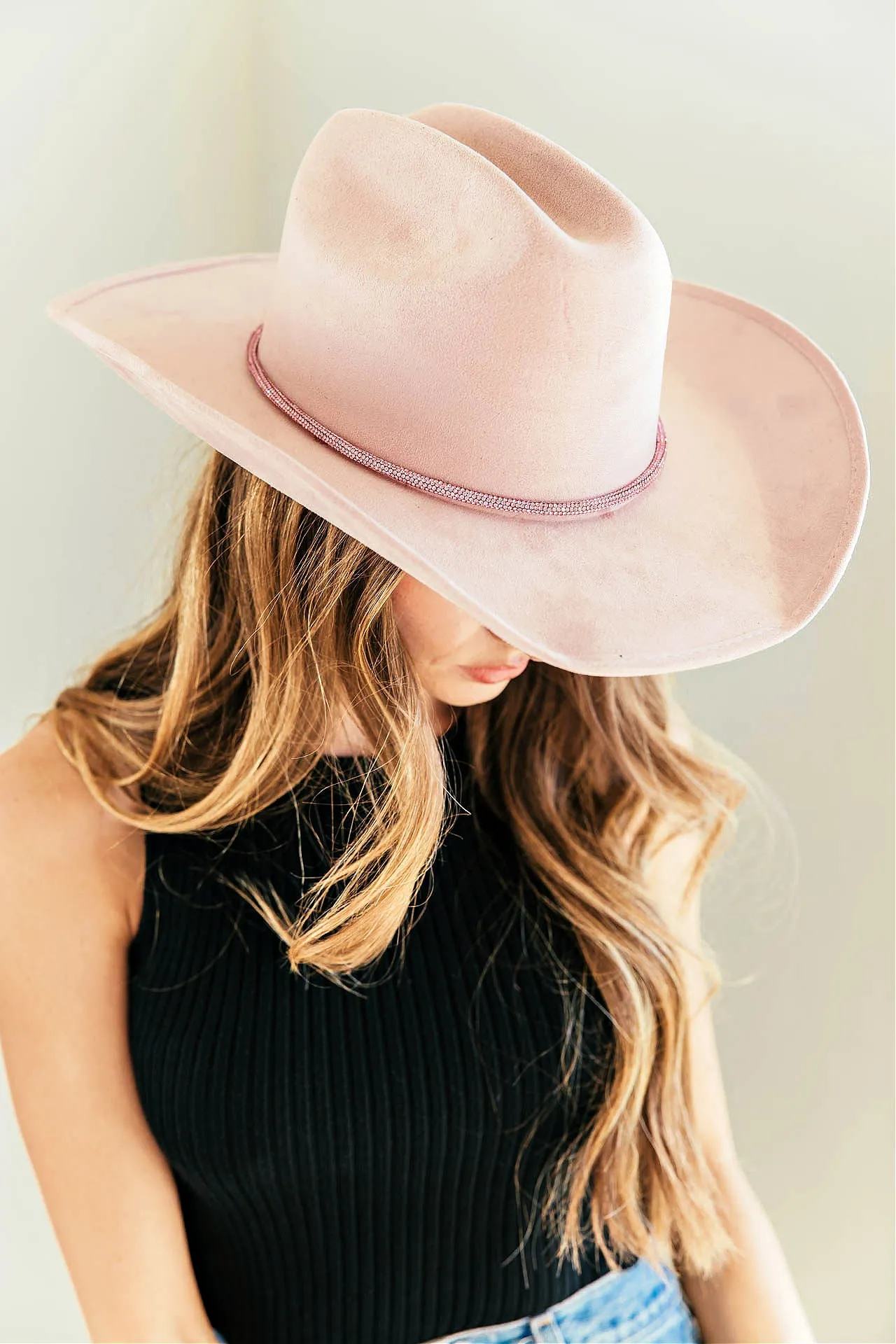 The Kenny Faux Suede Cowboy Hat in Light Pink sold by Glitzy Bella product image thumbnail 3