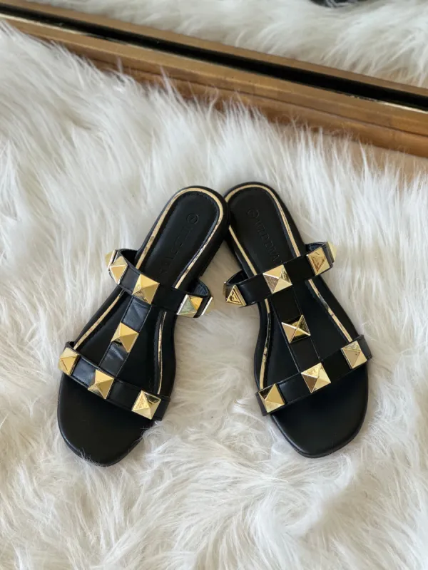 NEW!! The Gladiator Stud Slide Sandal in Black sold by Glitzy Bella