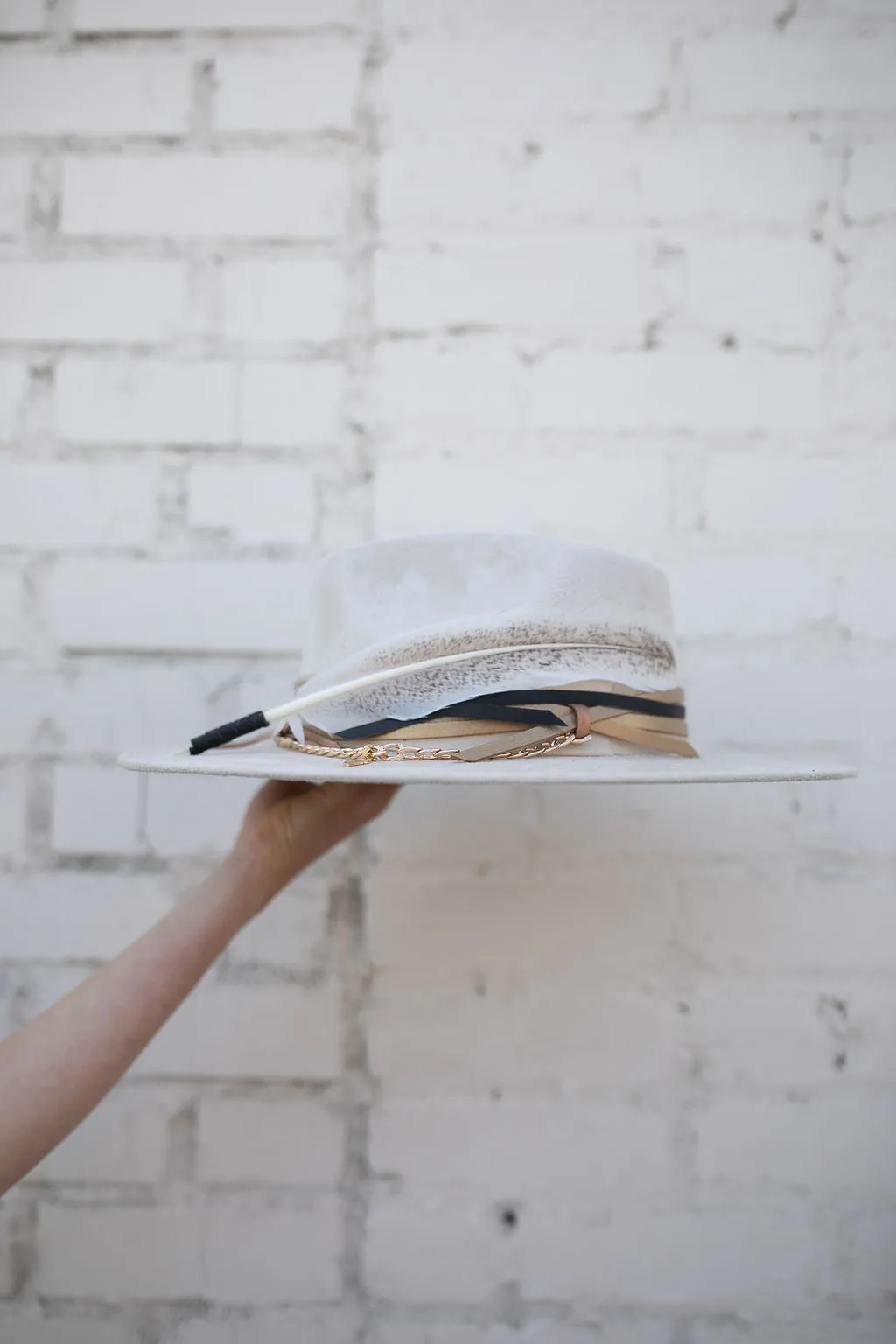 FINAL SALE!! The Navajo Feather Banded Hat in Ivory sold by Glitzy Bella product image thumbnail 2
