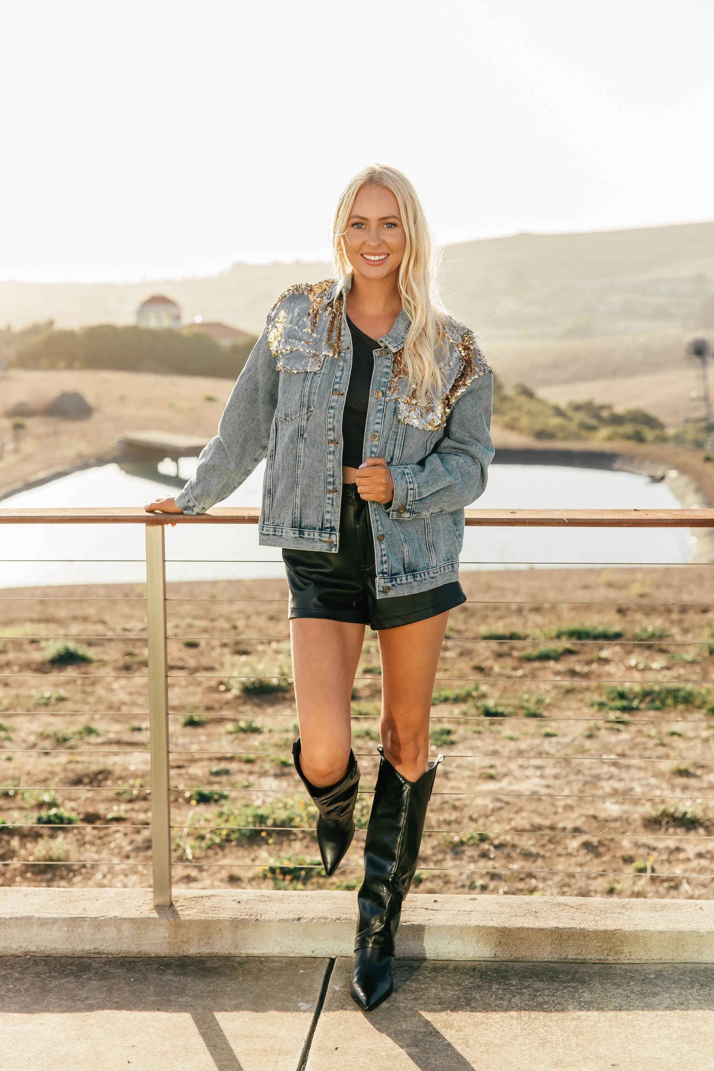 NEW!! The "Goldie" Sequin Denim Jacket sold by Glitzy Bella product image thumbnail 2