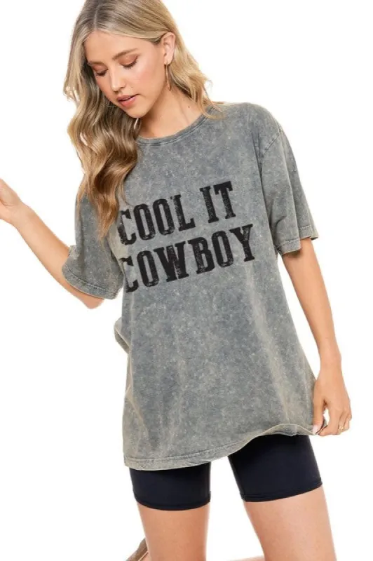 NEW!! Cool It Cowboy Graphic Tee in Acid Denim sold by Glitzy Bella