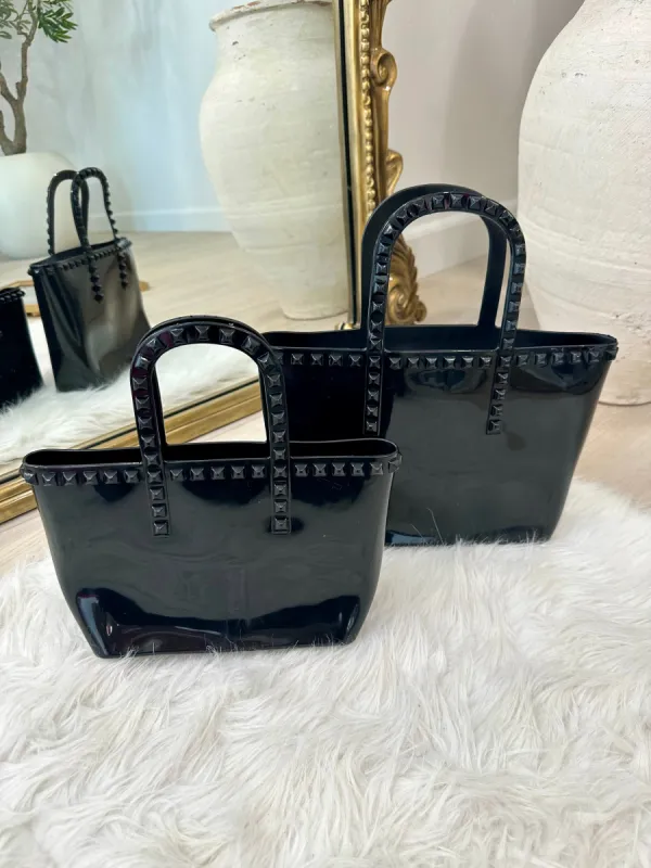 FINAL SALE!! Rockstud PVC Resort Bound Tote in Black sold by Glitzy Bella