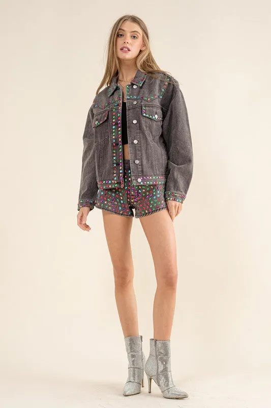 Big Deal Rhinestone Stud Denim Jacket sold by Glitzy Bella product image thumbnail 4