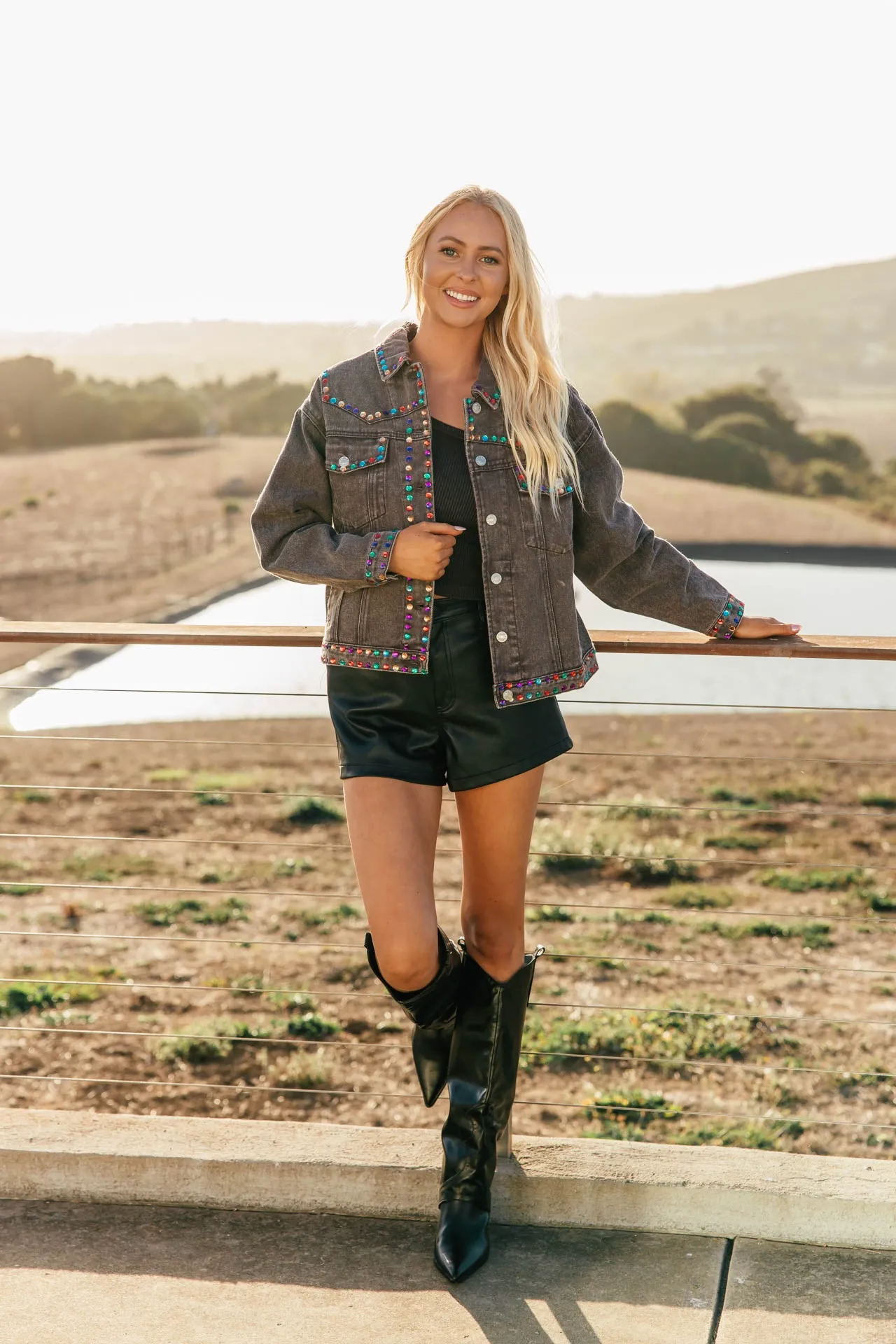 Big Deal Rhinestone Stud Denim Jacket sold by Glitzy Bella product image thumbnail 5