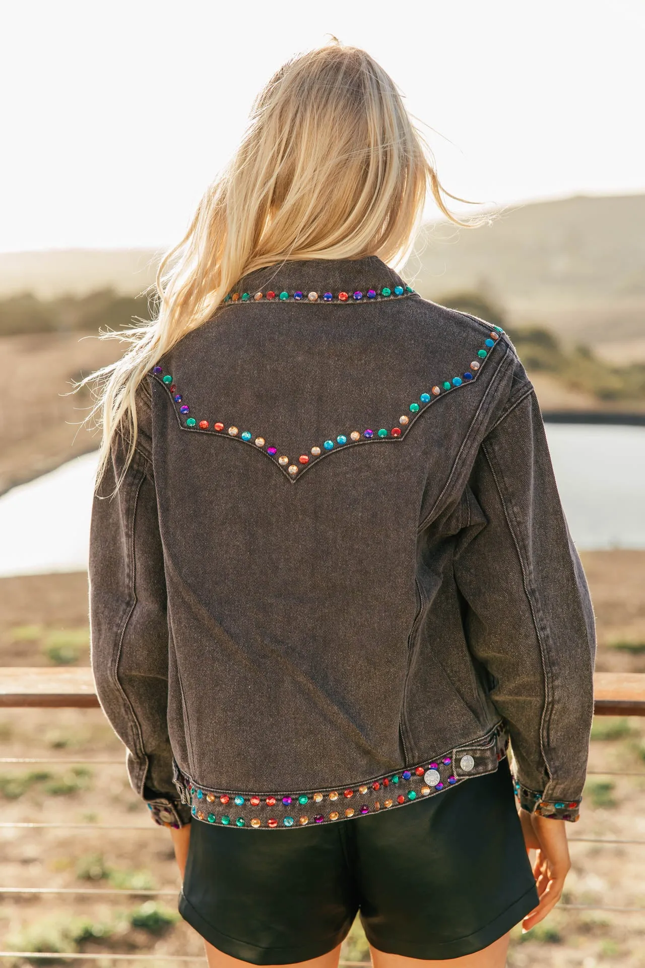 Big Deal Rhinestone Stud Denim Jacket sold by Glitzy Bella product image thumbnail 2
