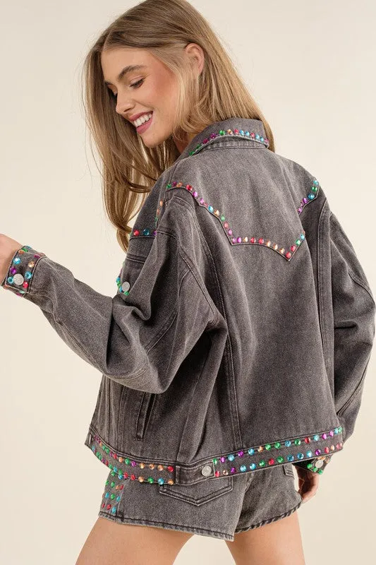Big Deal Rhinestone Stud Denim Jacket sold by Glitzy Bella product image thumbnail 3