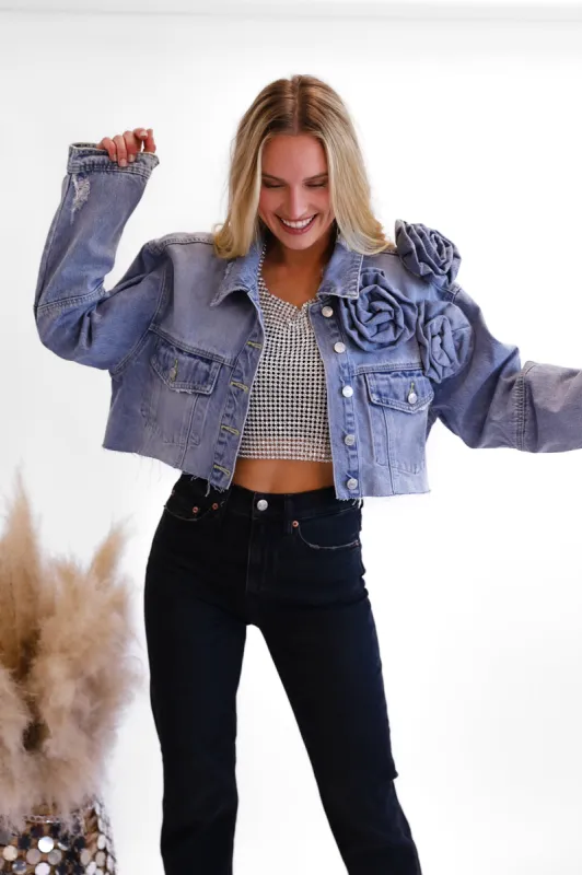 AS SEEN ON ASHLEE NICHOLS!! The "Rosie" Denim Jacket sold by Glitzy Bella