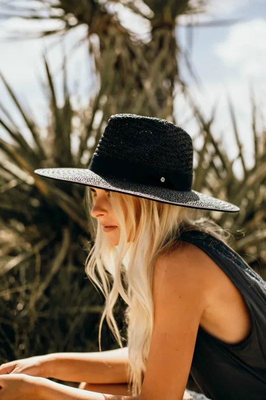 BEST SELLER!! The Palm Desert Straw Panama Hat in Black sold by Glitzy Bella