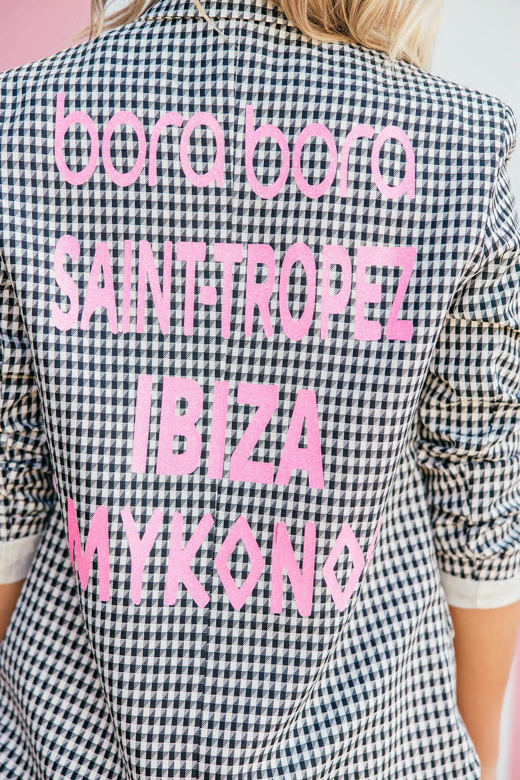 NEW!! The Houndstooth Blazer with Pink Wording sold by Glitzy Bella