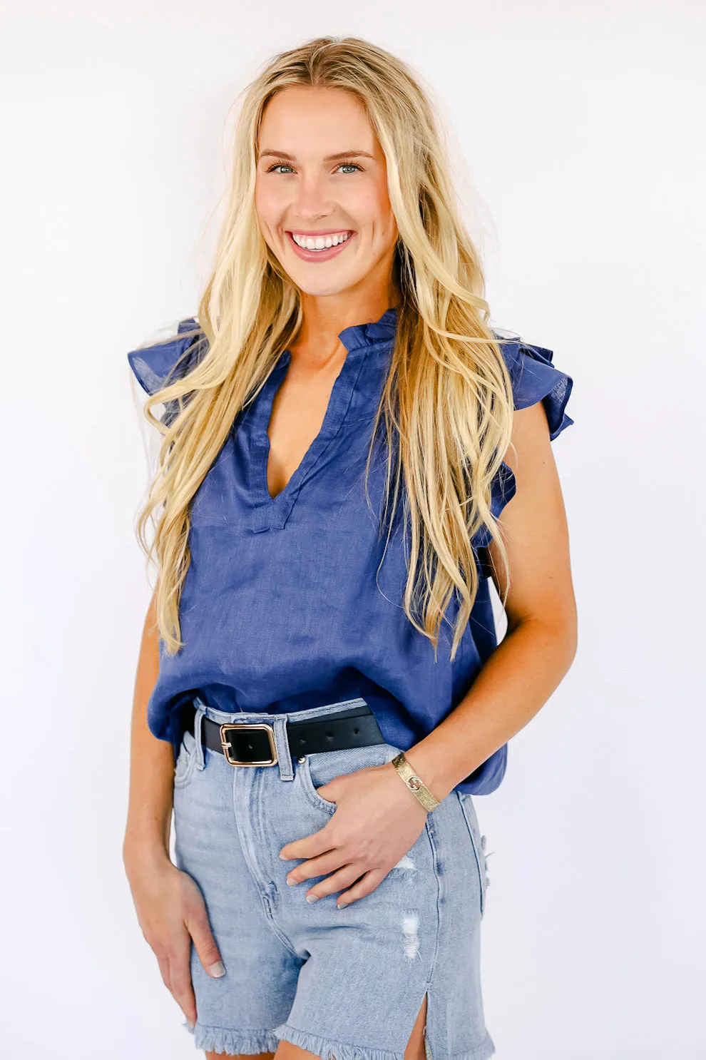 NEW!! Poppy Linen Blouse in Navy sold by Glitzy Bella product image thumbnail 5