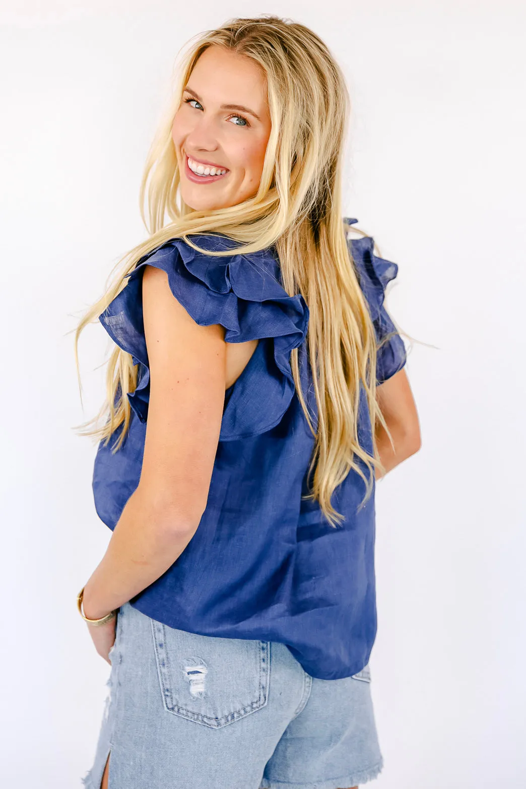 NEW!! Poppy Linen Blouse in Navy sold by Glitzy Bella product image thumbnail 4