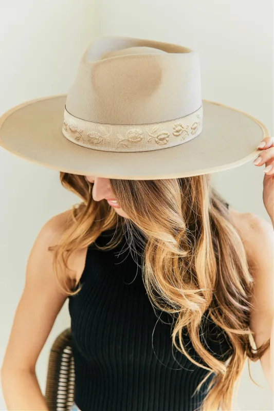 NEW!! The "Billie" Wool Panama Hat in Tan w/ Trim sold by Glitzy Bella