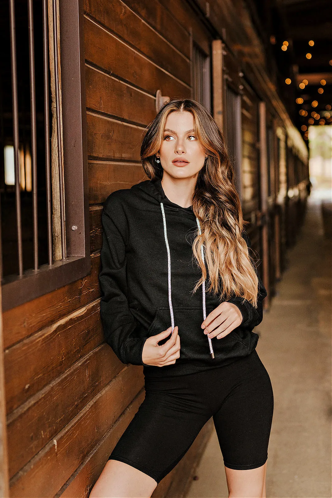 BEST SELLER!! Crystal Drawstring Sweatshirt in Black sold by Glitzy Bella product image thumbnail 4