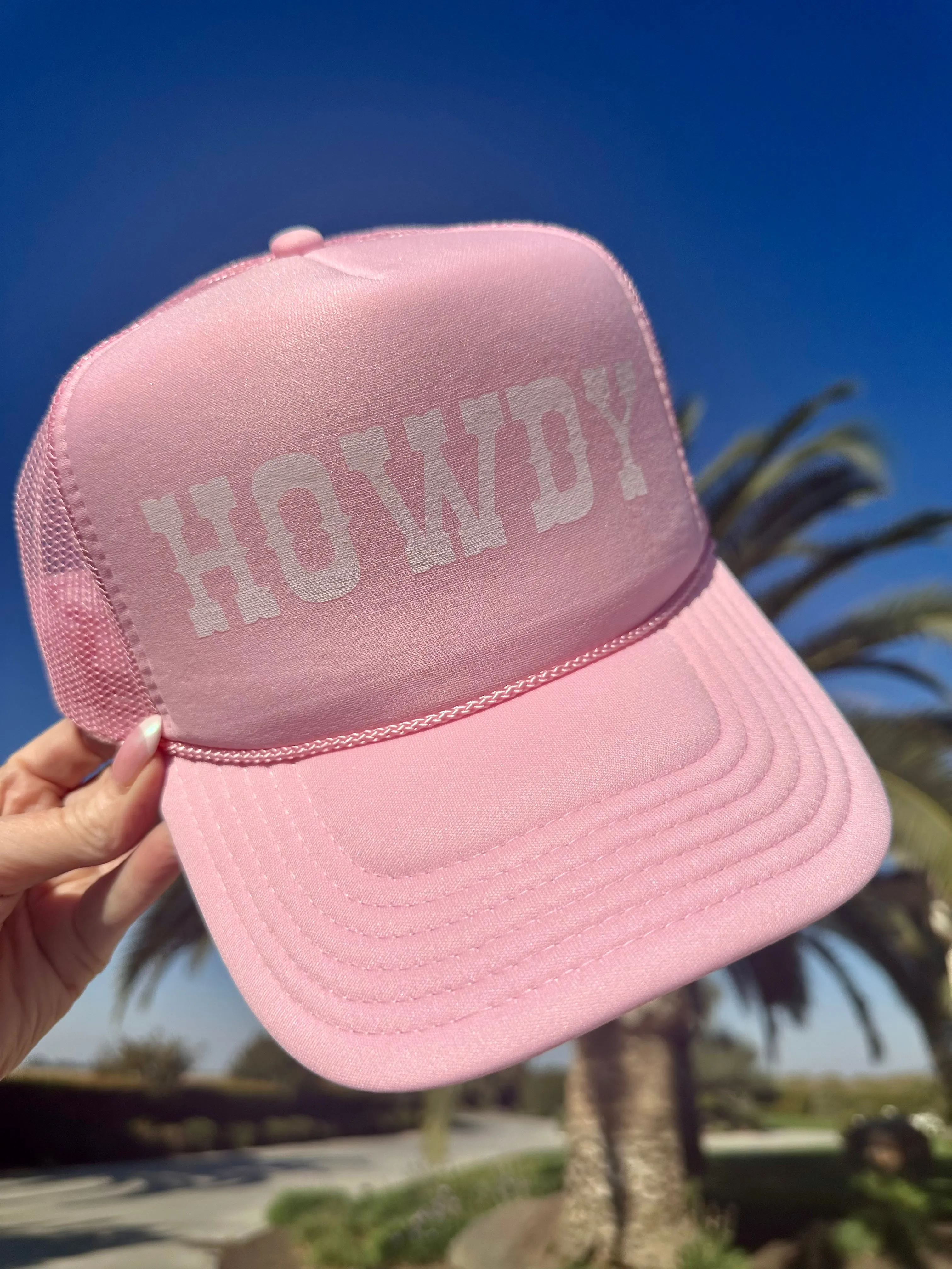 NEW!! "Howdy" Trucker Hat in Pink sold by Glitzy Bella