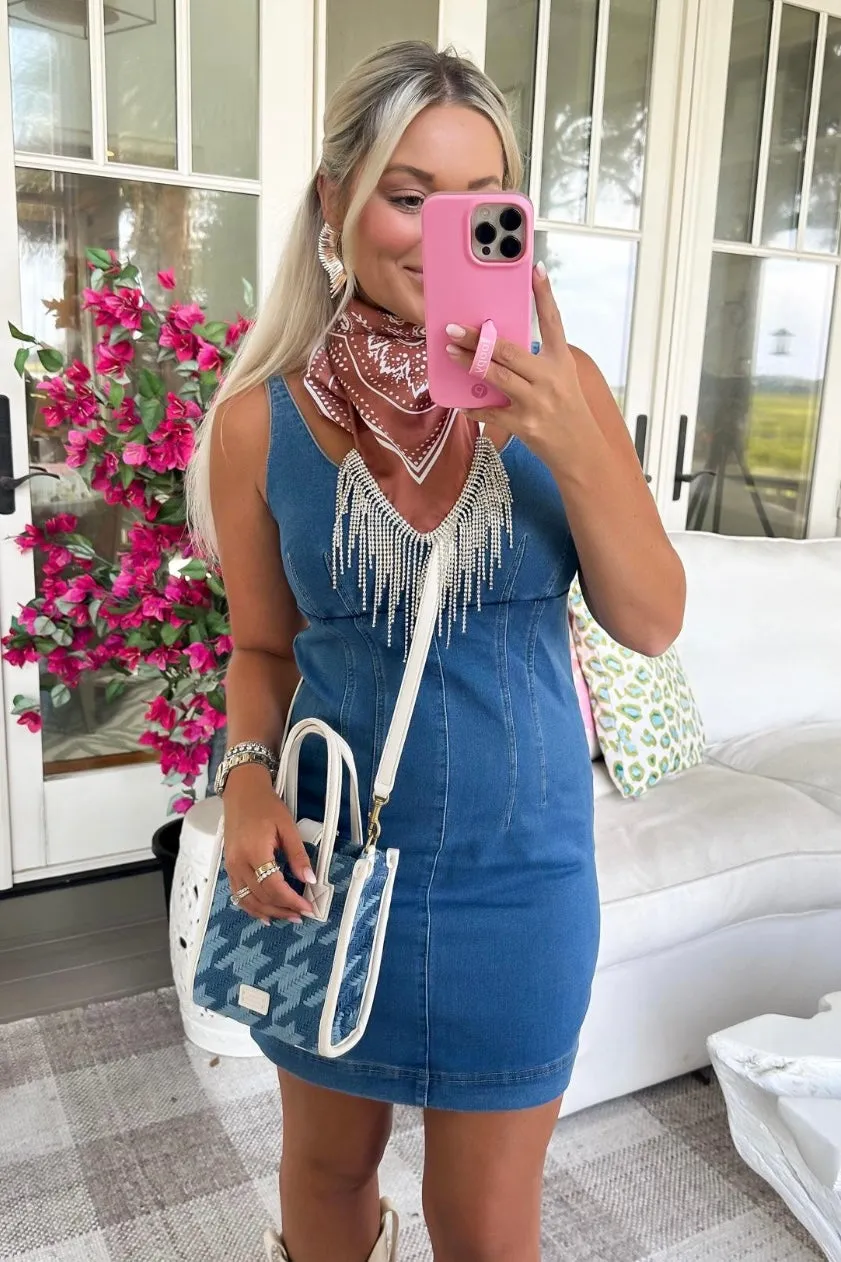 AS SEEN ON WHITNEY RIFE!! Crystal Fringe Satin Bandana in Rust sold by Glitzy Bella