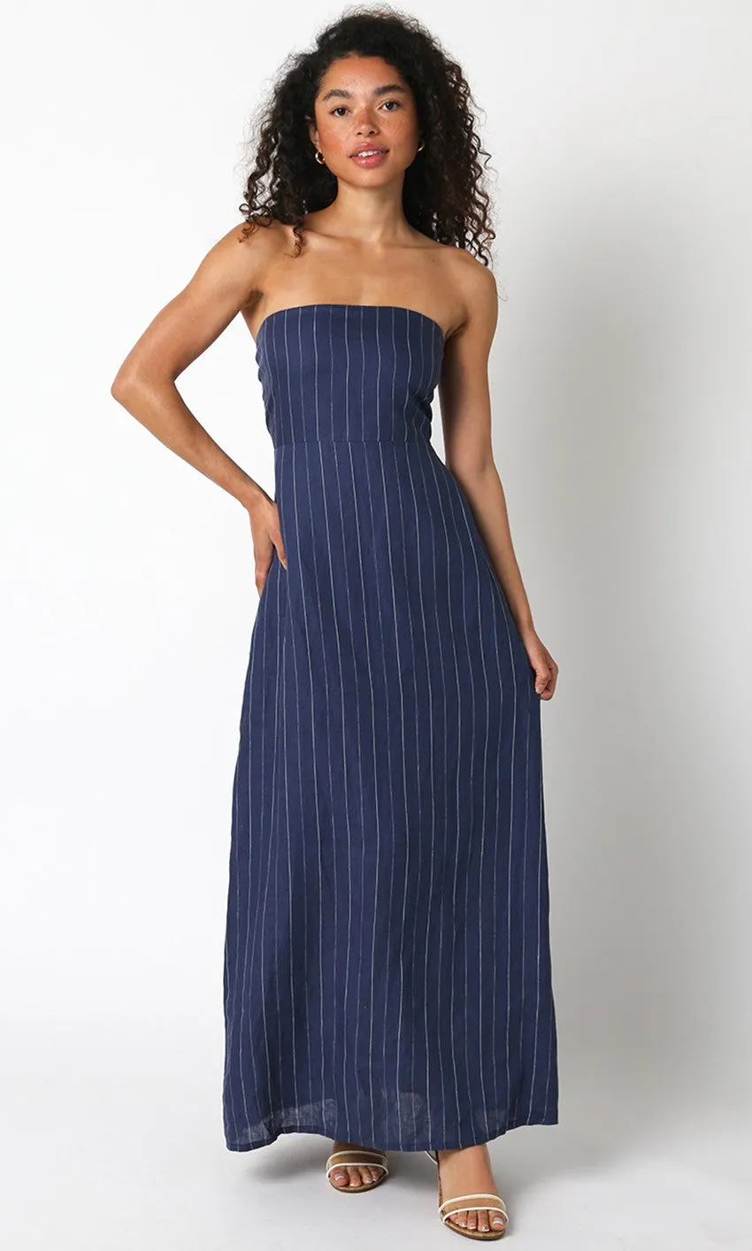 NEW!! Olivia Navy Linen Pinstripe Dress sold by Glitzy Bella product image thumbnail 2