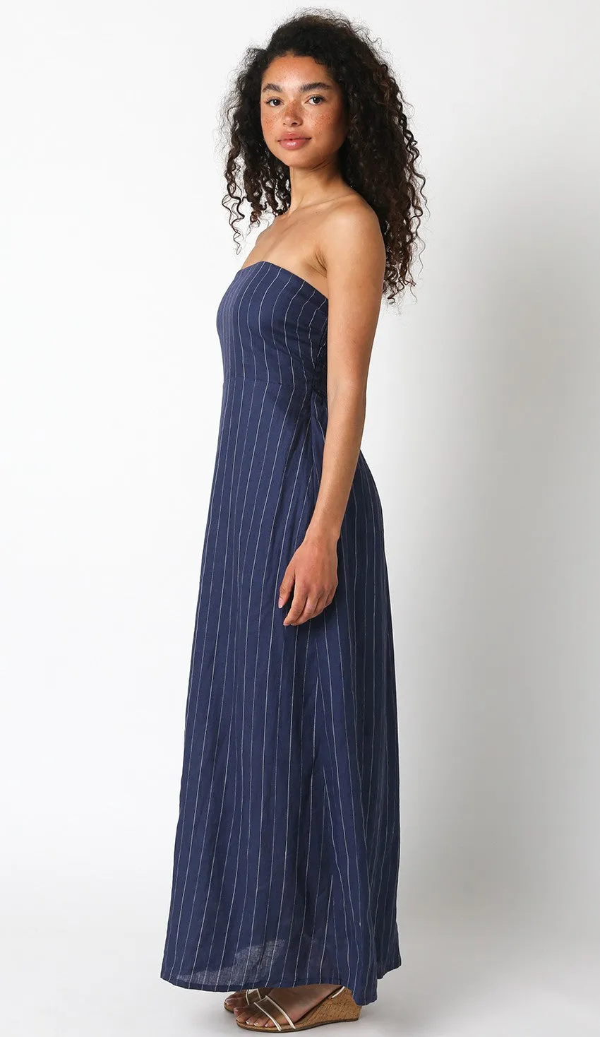 NEW!! Olivia Navy Linen Pinstripe Dress sold by Glitzy Bella product image thumbnail 4