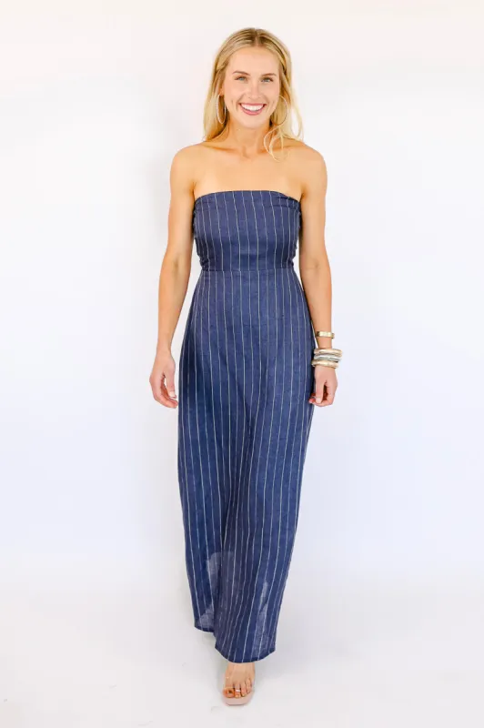 NEW!! Olivia Navy Linen Pinstripe Dress sold by Glitzy Bella