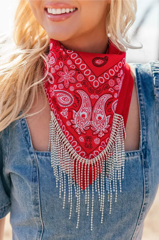 AS SEEN ON BRITT HORTON!! Crystal Fringe Bandana in Red sold by Glitzy Bella