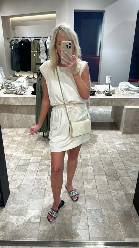 BEST SELLER!! Levi Navy Silk Mini Dress in Cream sold by Glitzy Bella